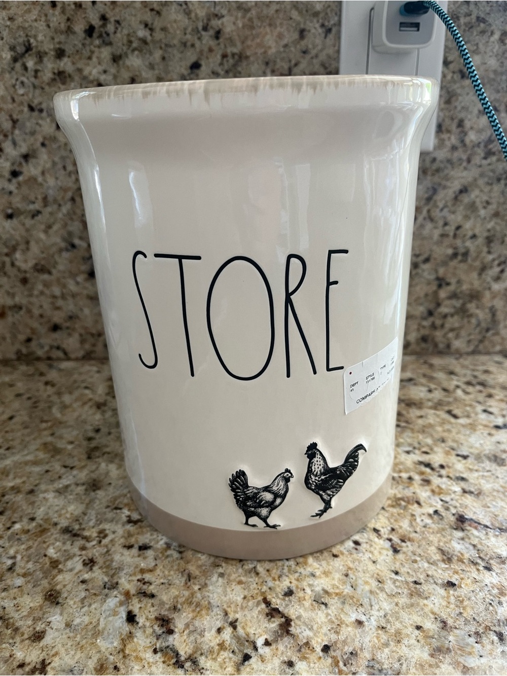 Rae Dunn Ceramic 'STORE' Canister with Rooster Farmhouse Utensils